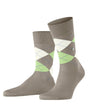 Burlington Manchester Sokken Heren 21088 4186 greige met classic ruitpatroon en licht glans.