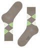 Burlington Manchester Sokken Heren 21088 4186 greige in een klassieke ruitpatroon met groene accenten.