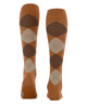 Burlington Marylebone kniekkousen dames in caramel met klassiek ruitpatroon en merinowol voor optimaal comfort.