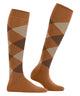 Klassieke dames kniekousen in caramel met ruitpatroon en Burlington-clip, gemaakt van merinowol voor comfort.