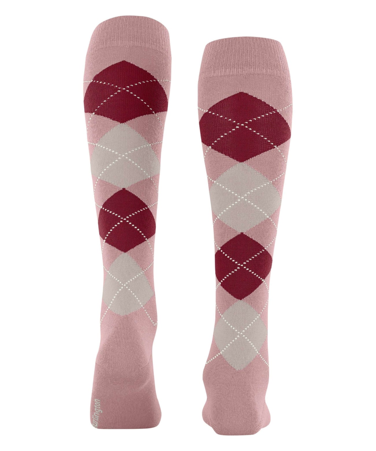 Burlington kniekniekousen voor dames in primrose met klassiek ruitpatroon in roze en bordeaux.