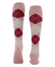 Burlington kniekniekousen voor dames in primrose met klassiek ruitpatroon in roze en bordeaux.