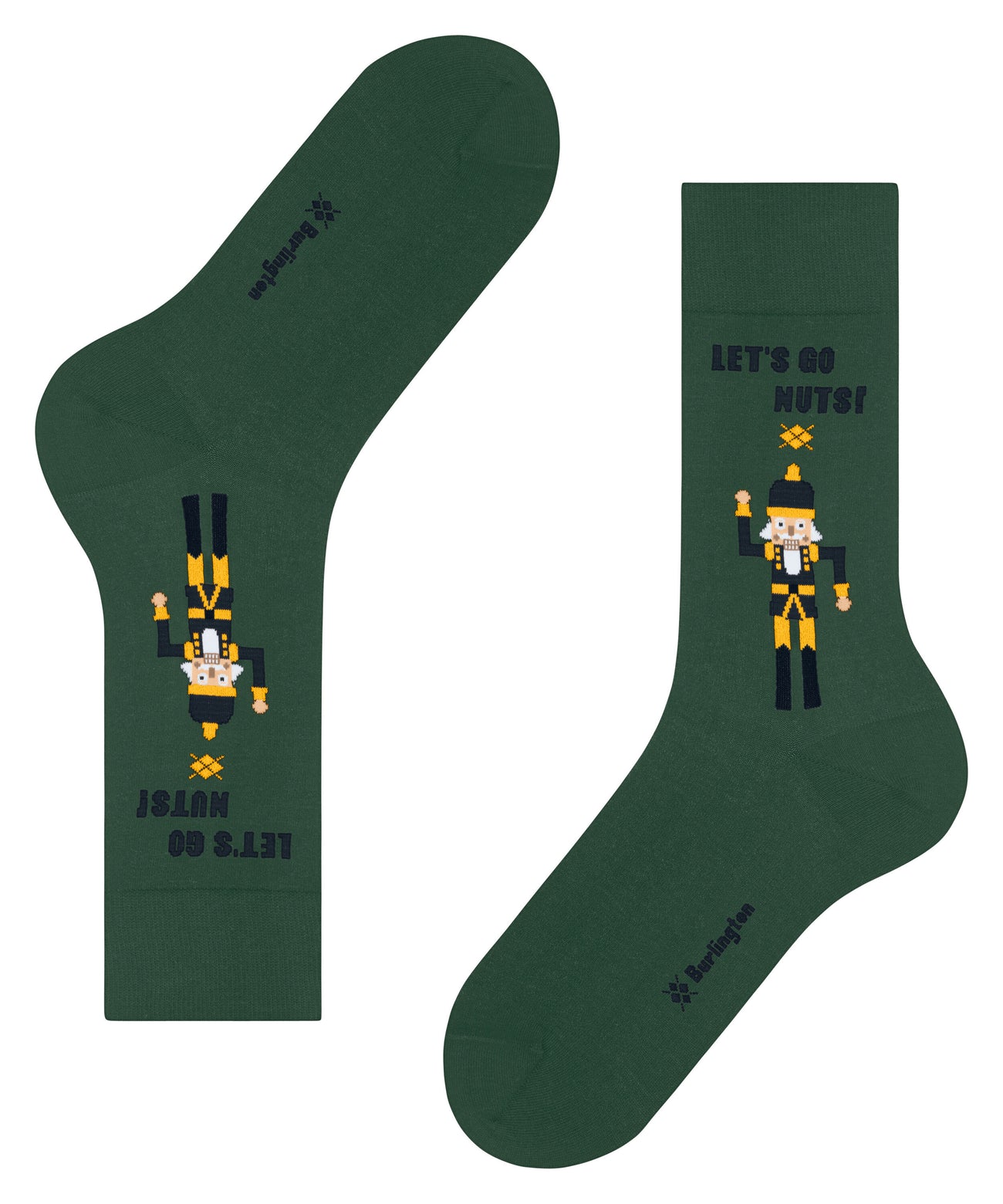 Burlington Nutracker Kerstsokken Heren 24700 7502 eucalyptus met glitters en slogan: let's go nuts!