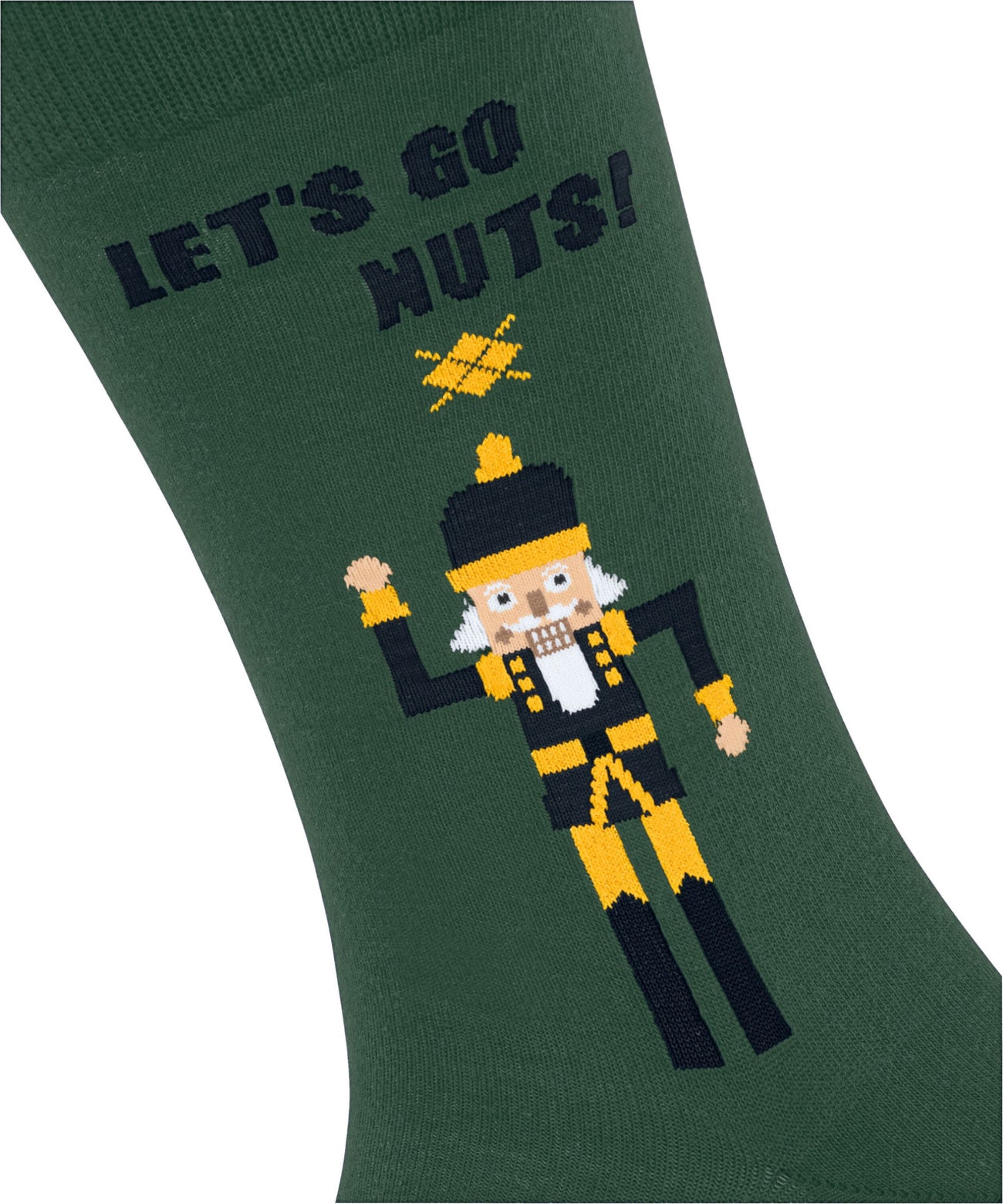 Burlington Nutracker Kerstsokken Heren 24700 7502 eucalyptus met nutracker en slogan 'Let's go Nuts!'