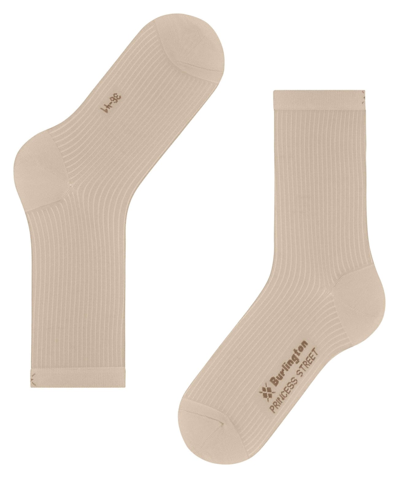 Burlington Princess Street Sokken Dames 22135 4010 cream, glanzend sokje met ribstructuur in crème kleur.