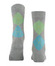 Burlington Queen Sokken Dames 22004 3228 cloud mel. klassieke ruitsokken in grijs met groen en blauw ruitpatroon.