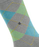 Burlington Queen Sokken Dames 22004 3228 cloud mel met ruitpatroon in grijs, groen en blauw.