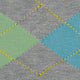 Burlington Queen Sokken Dames 22004 3228 cloud mel. Ruitpatroon in grijs, groen en blauw met gele stiksels.