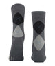 Burlington Queen Sokken Dames 22004 3974 grey melange, klassieke ruitsokken in grijs met blauw en zwart patroon.