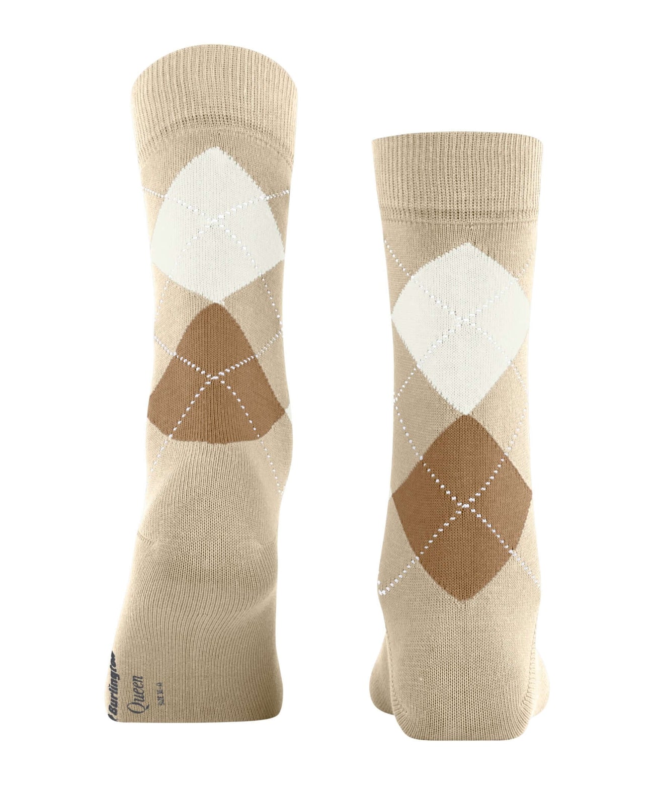 Burlington Queen Sokken Dames 22004 4014 pearl, klassieke ruitsokken van biologisch katoen en gerecycled polyamide.