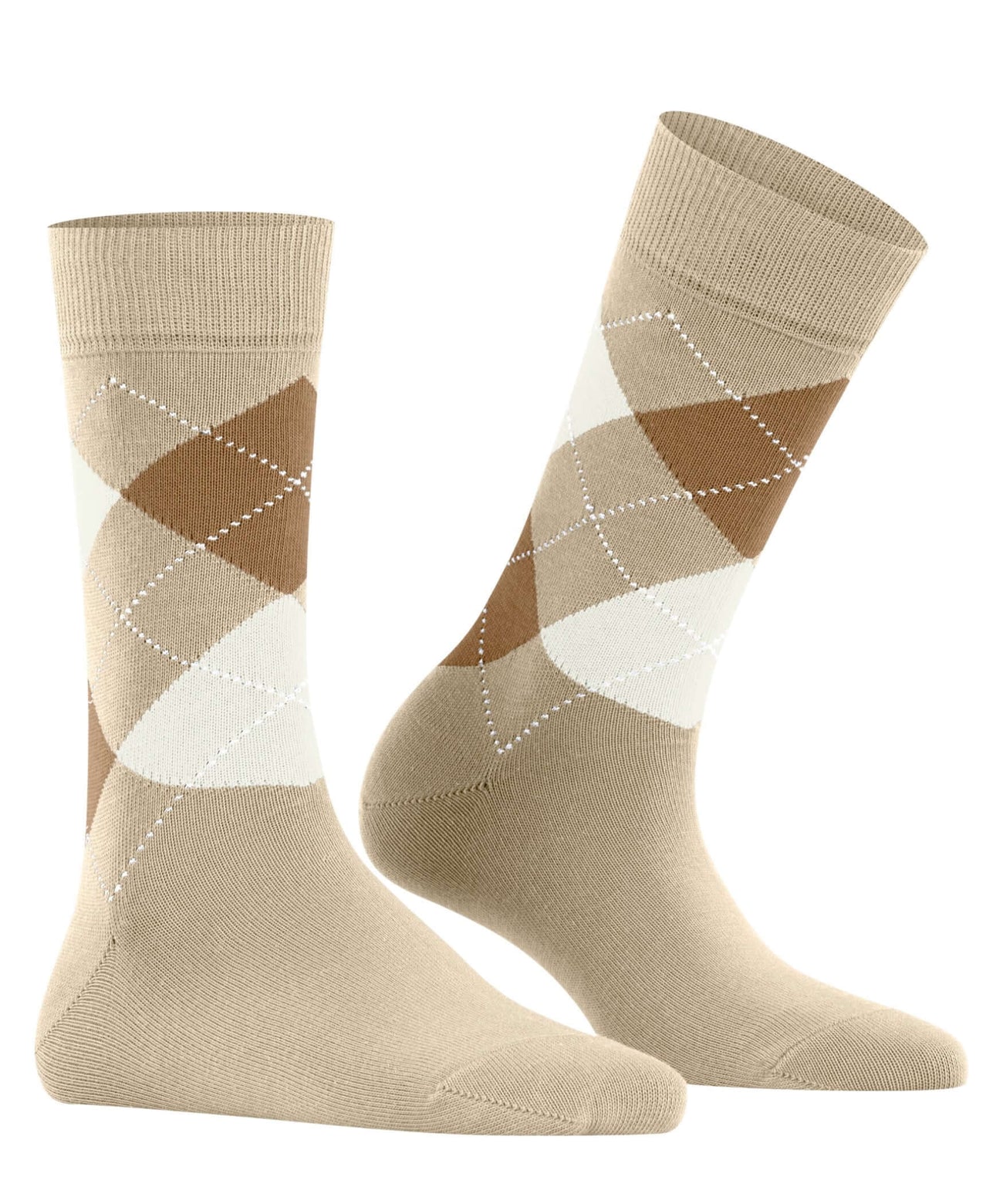 Burlington Queen Sokken Dames 22004 4014 pearl ruitsokken in beige en wit met een klassiek ruitpatroon.