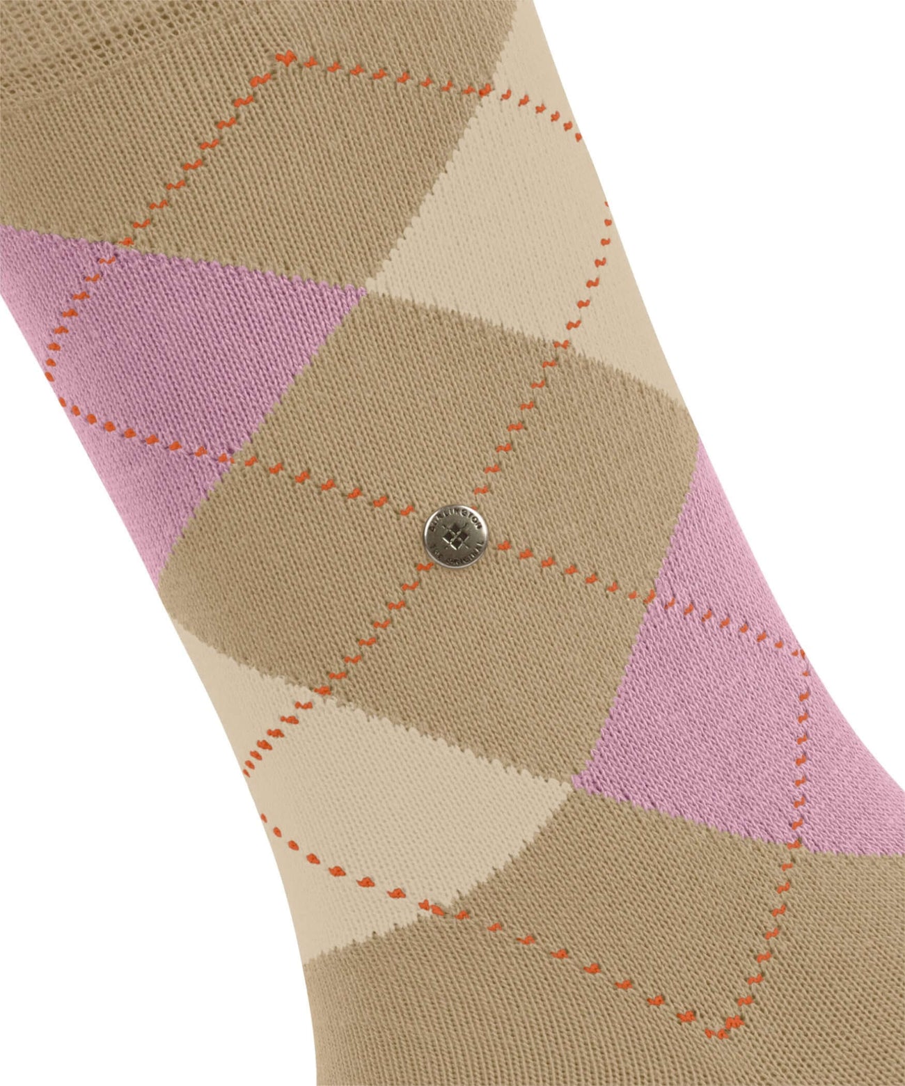 Klassieke Burlington Queen damessokken met ruitpatroon in modekleuren, gemaakt van biologische katoen en gerecycled polyamide.