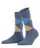 Burlington Queen Sokken Dames 22004 6662 light jeans klassieke ruitsokken in blauw en beige.