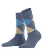 Burlington Queen Sokken Dames 22004 6662 light jeans klassieke ruitsokken in blauw en beige.