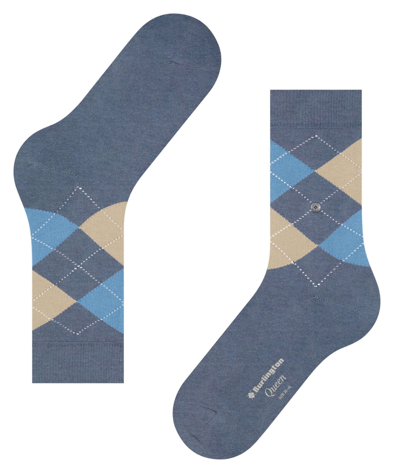 Burlington Queen Sokken Dames 22004 6662 light jeans klassiek ruitpatroon in blauw en beige