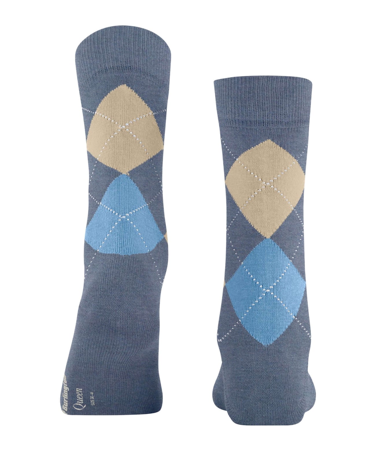 Burlington Queen Sokken Dames 22004 6662 light jeans met ruitpatroon in blauw en beige