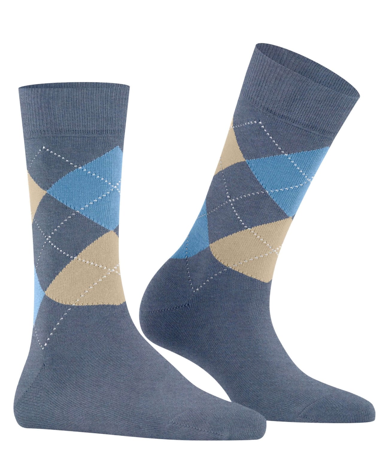 Burlington Queen Sokken Dames 22004 6662 light jeans in blauw met ruitpatroon en biologisch katoen.