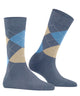 Burlington Queen Sokken Dames 22004 6662 light jeans in blauw met ruitpatroon en biologisch katoen.