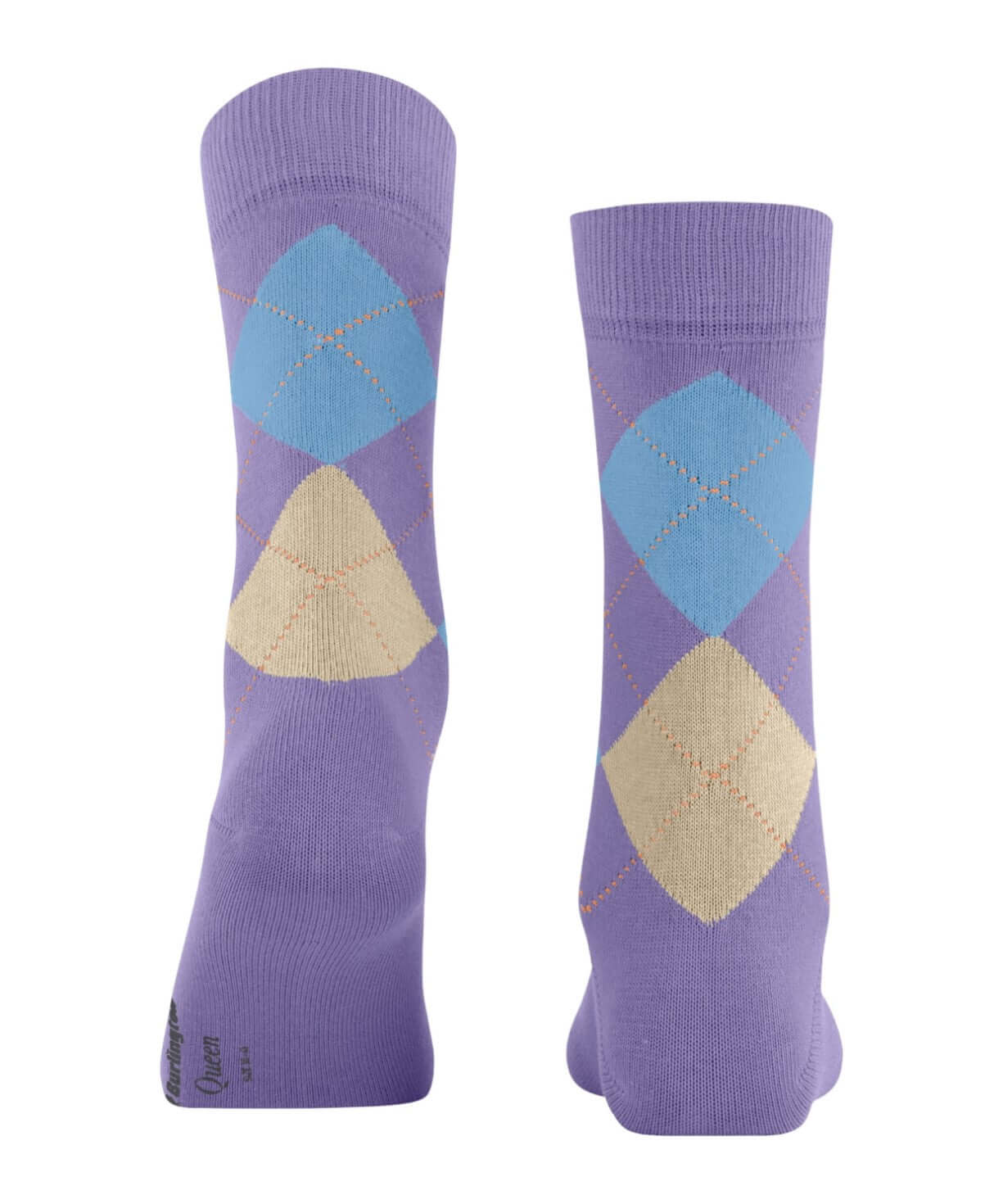 Burlington Queen Sokken Dames 22004 6925 lilac met klassiek ruitpatroon in lilac, blauw en beige.