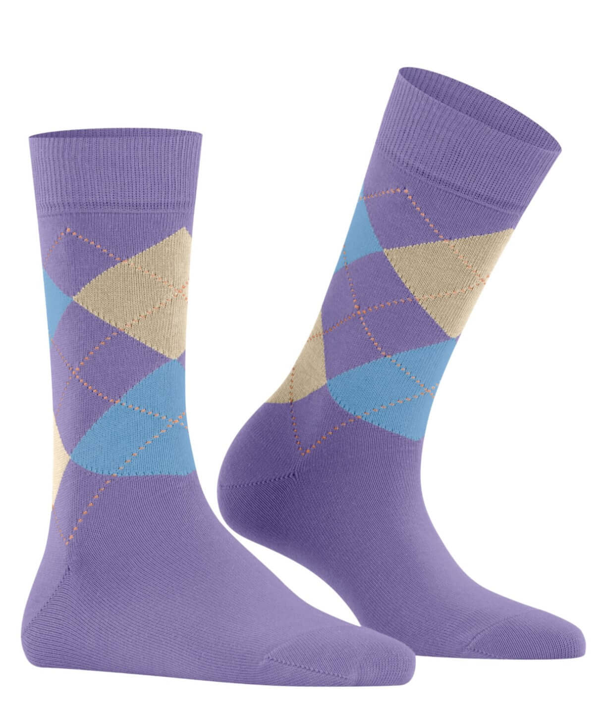 Burlington Queen Sokken Dames 22004 6925 lilac, klassiek ruitpatroon, gemaakt van biologische katoen en gerecycled polyamide.