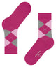 Burlington Queen Sokken Dames 22004 8764 aubergine met ruitpatroon in roze en grijs.