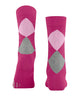 Burlington Queen Sokken Dames 22004 8764 aubergine met ruitpatroon in roze, grijs en paars.