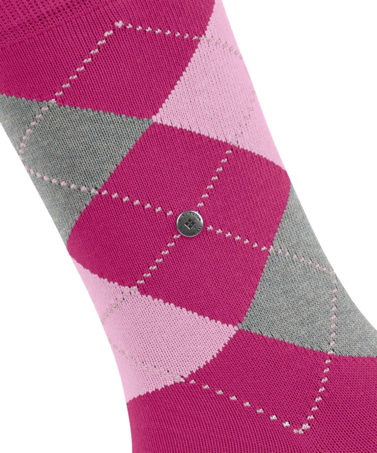 Burlington Queen Sokken Dames 22004 8764 aubergine, klassieke ruitsokken in roze en grijs met Burlington-clip.