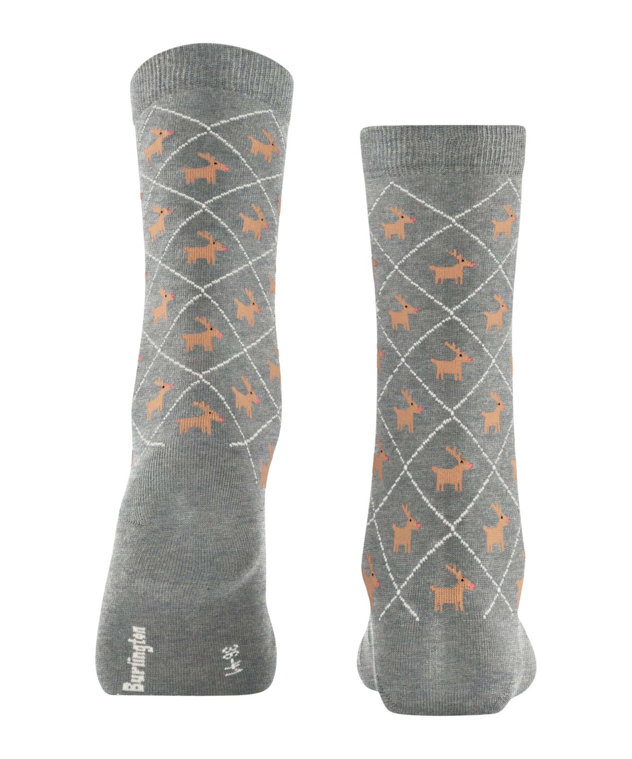 Burlington Reindeer Sokken Dames 27193 3400 light grey met rendierpatroon en ruitdesign