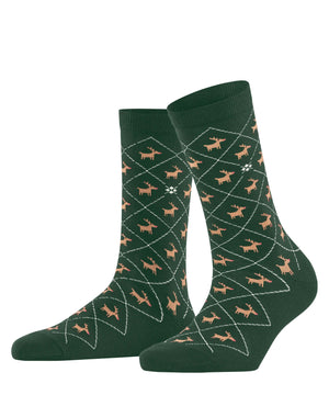 Burlington Reindeer Sokken Dames 27193 7502 eucalyptus, sokken met rendierpatroon voor de casual kerstlook.