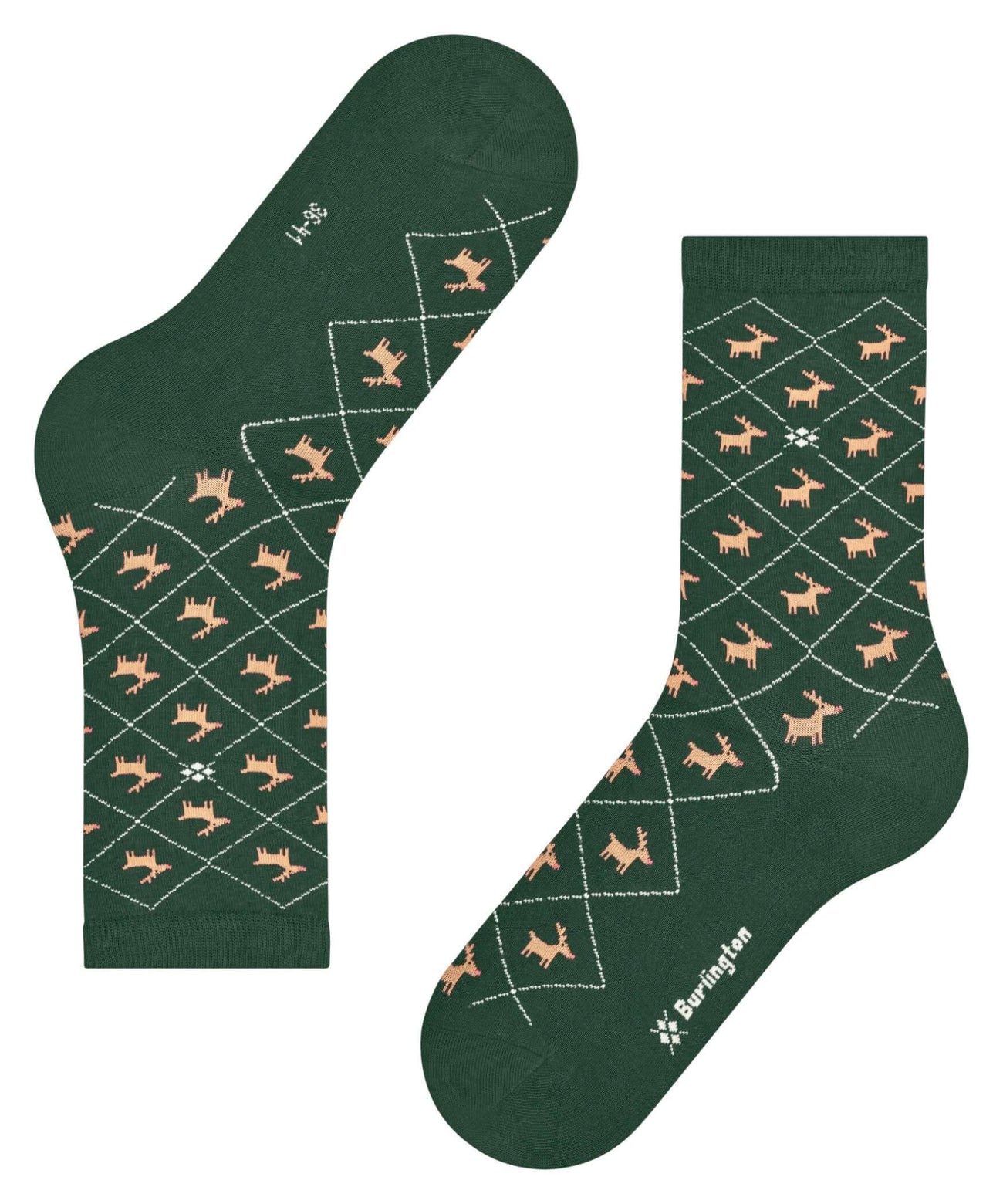 Burlington Reindeer Sokken Dames 27193 7502 eucalyptus met rendier en ruitpatroon voor een casual kerstlook.