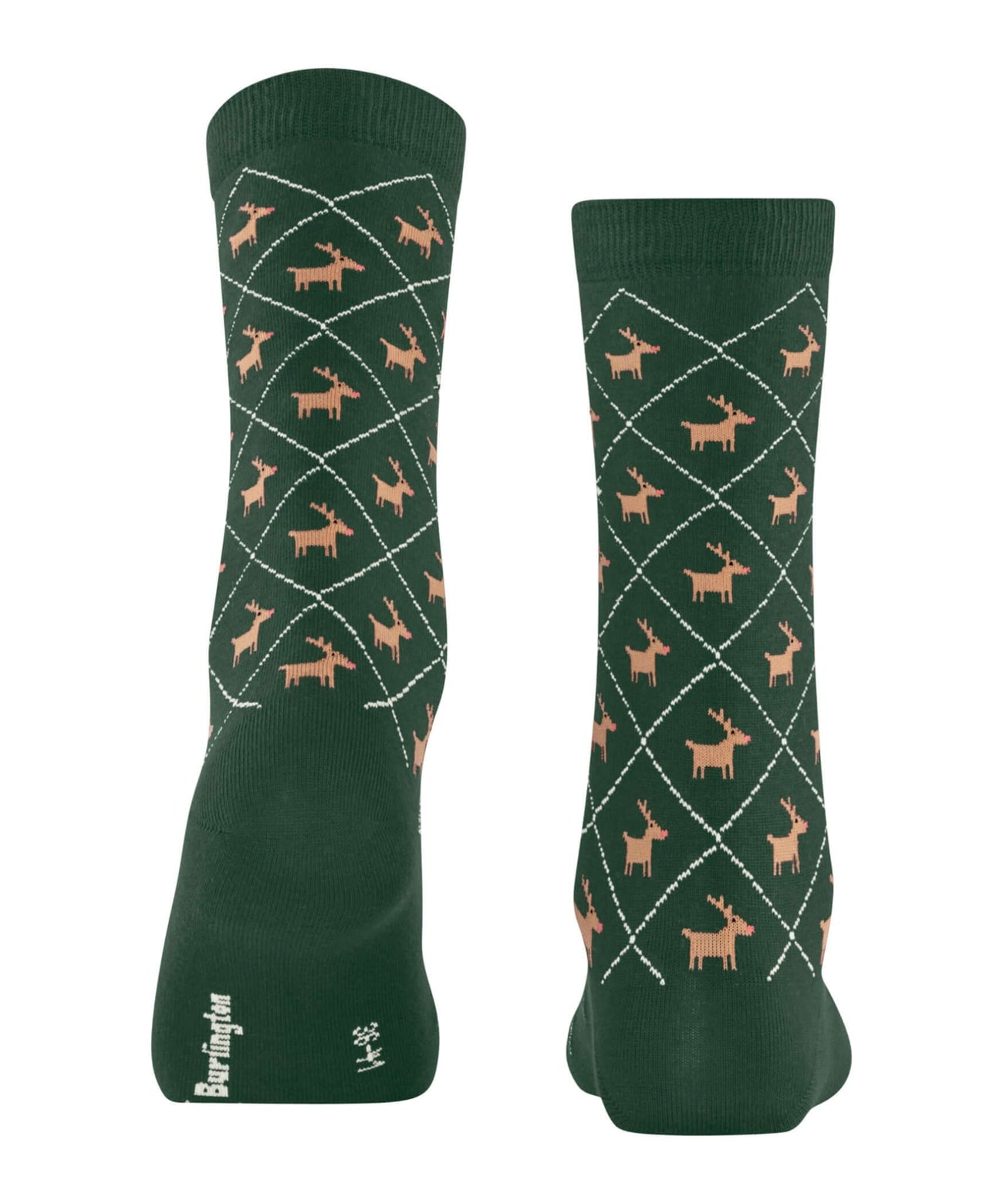 Burlington Reindeer Sokken Dames 27193 7502 eucalyptus met rendierpatroon en ruitdesign.