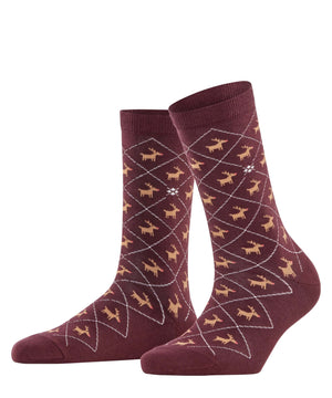 Burlington Reindeer Sokken Dames 27193 8526 barolo met rendierdessin in een warme kleur