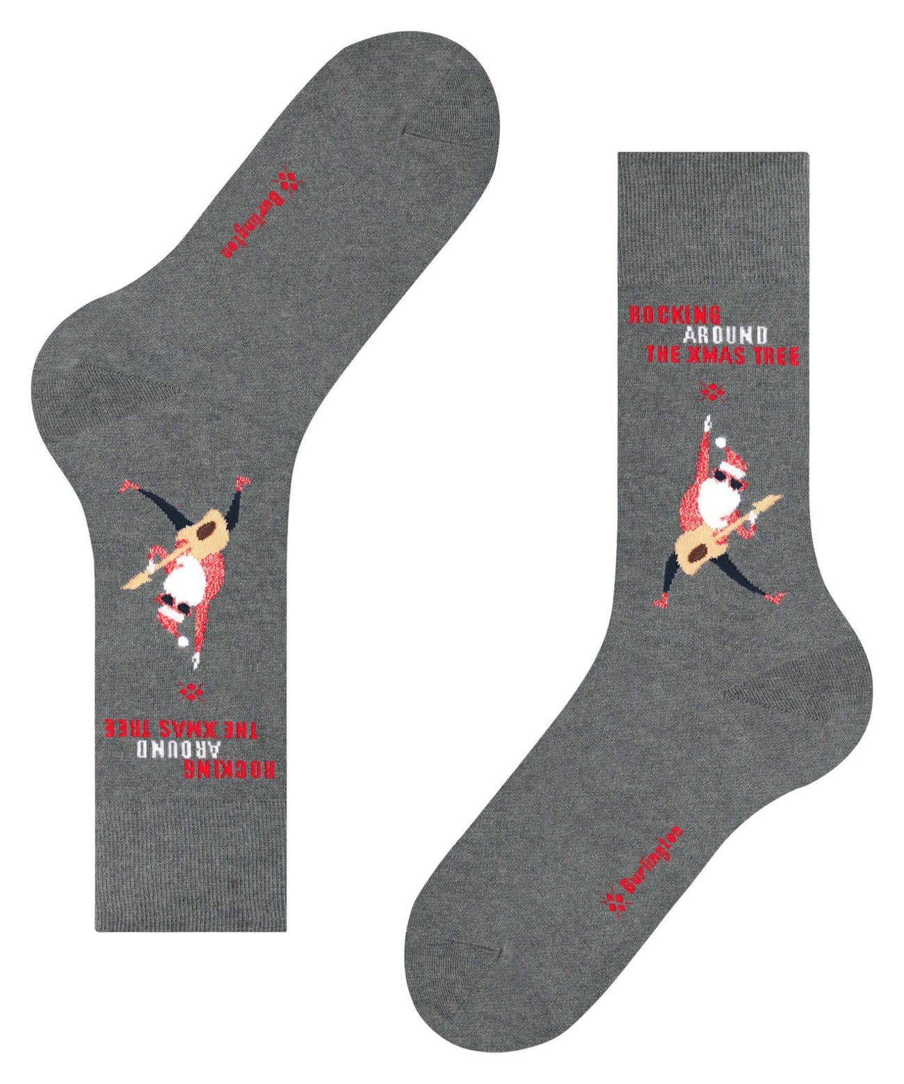 Burlington Rocking Xmas Sokken Heren 21905 3390 light greymel met rockende kerstman en subtiele glitterdetails.