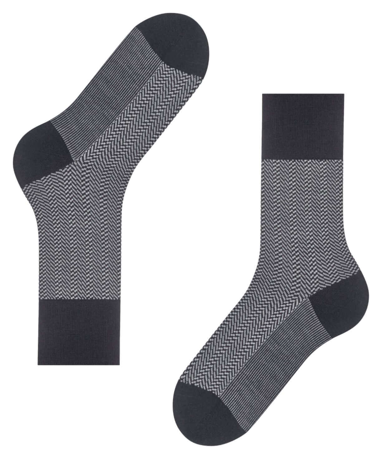 FALKE Airport Herringstripe sokken voor heren in zwart met visgraatmotief, perfect voor comfort en stijl.