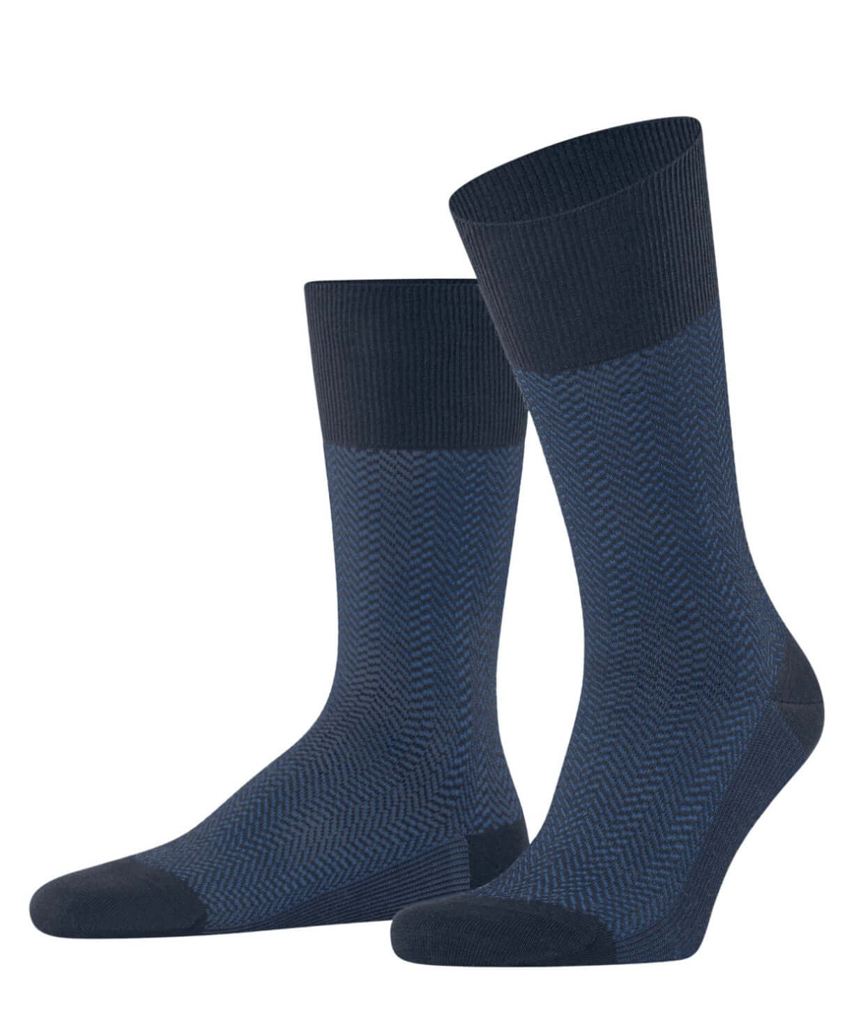 FALKE Airport herringstripe sokken voor heren in space blue met visgraatmotief en perfecte pasvorm.
