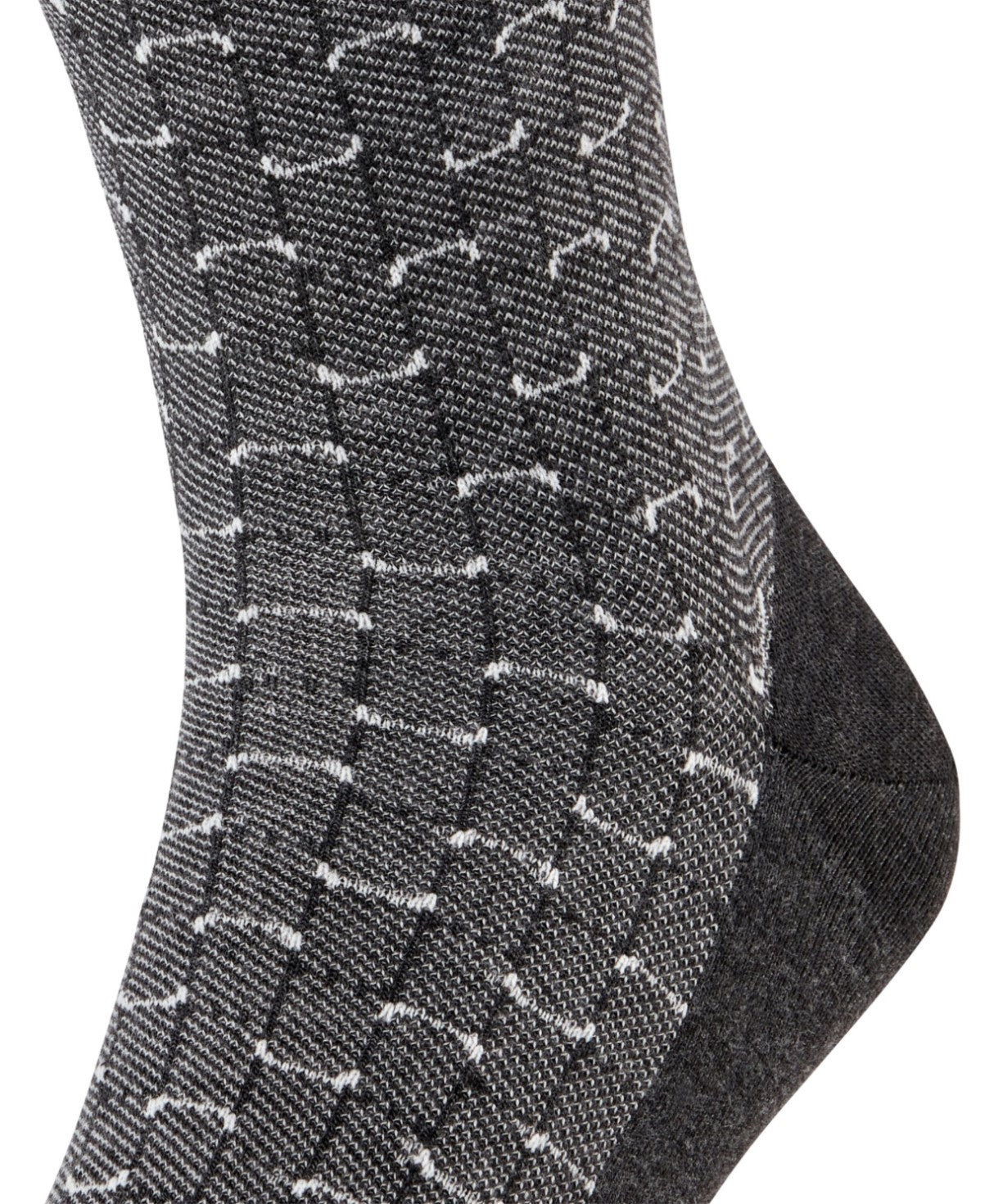FALKE Airport Special Edition Heren 12424 3080 anthra.mel sokken met modern fantasiepatroon in grijs en zwart.