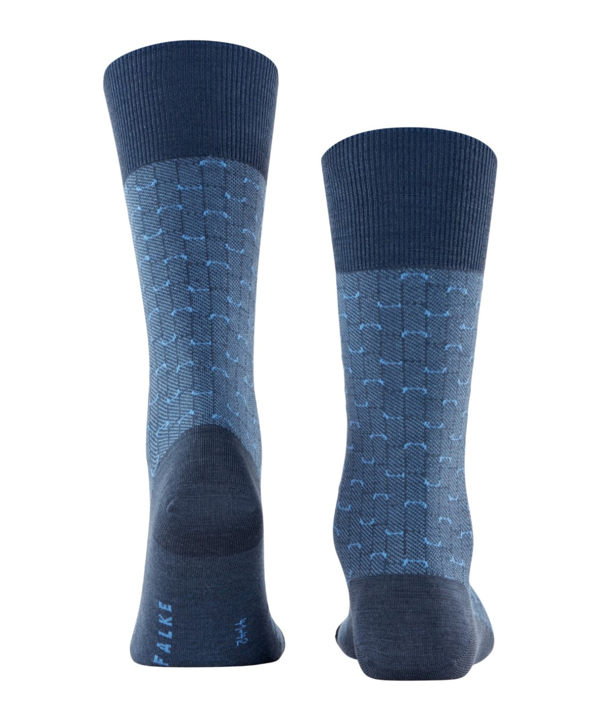 FALKE Airport Special Edition Heren 12424 6491 blue ink sokken met fantasiepatroon en klimaatregulerende merinowol.