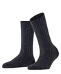 FALKE Cosy Wool Special Edition bootsokken voor dames met ribstructuur en subtiel glittereffect in zwart.