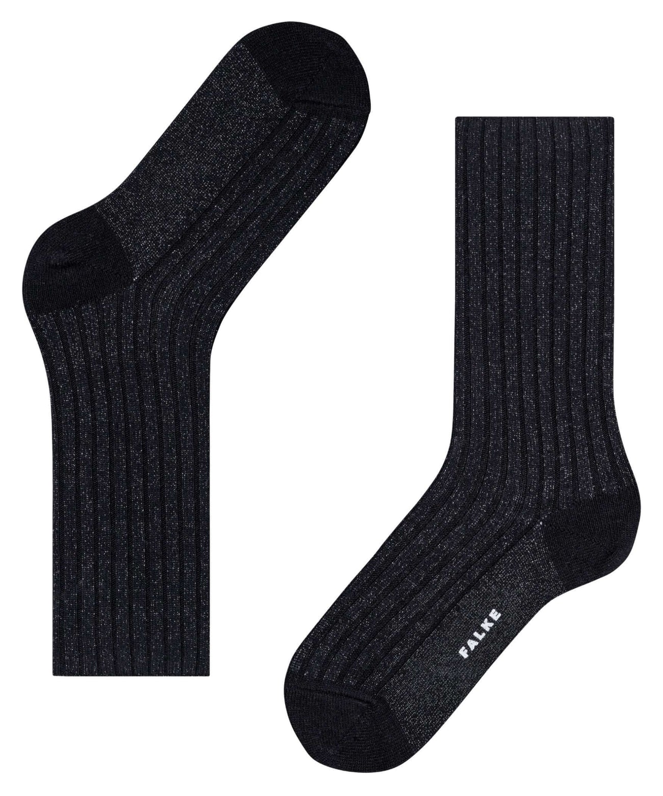 FALKE Cosy Wool Special Edition Dames bootsokken in zwart met ribstructuur en subtiel glittereffect.