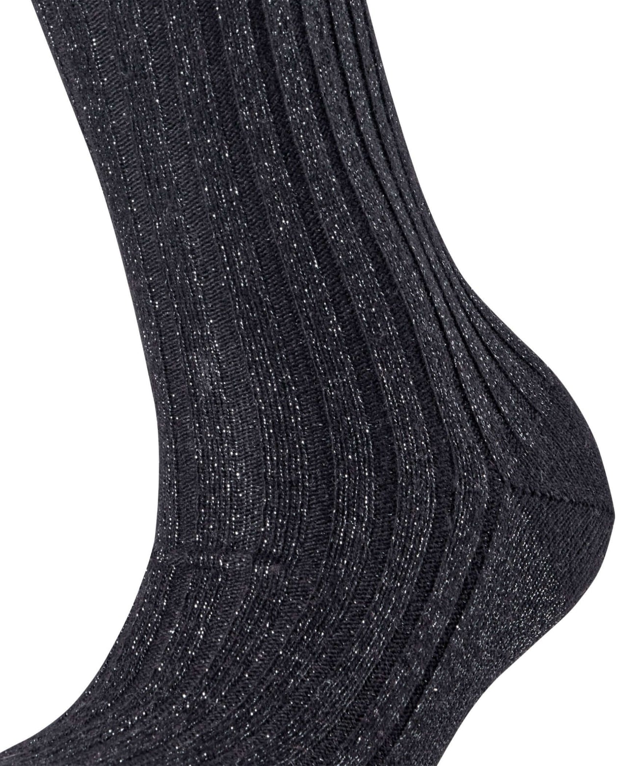 FALKE Cosy Wool zwarte bootsokken met ribstructuur en subtiel glittereffect voor dames.