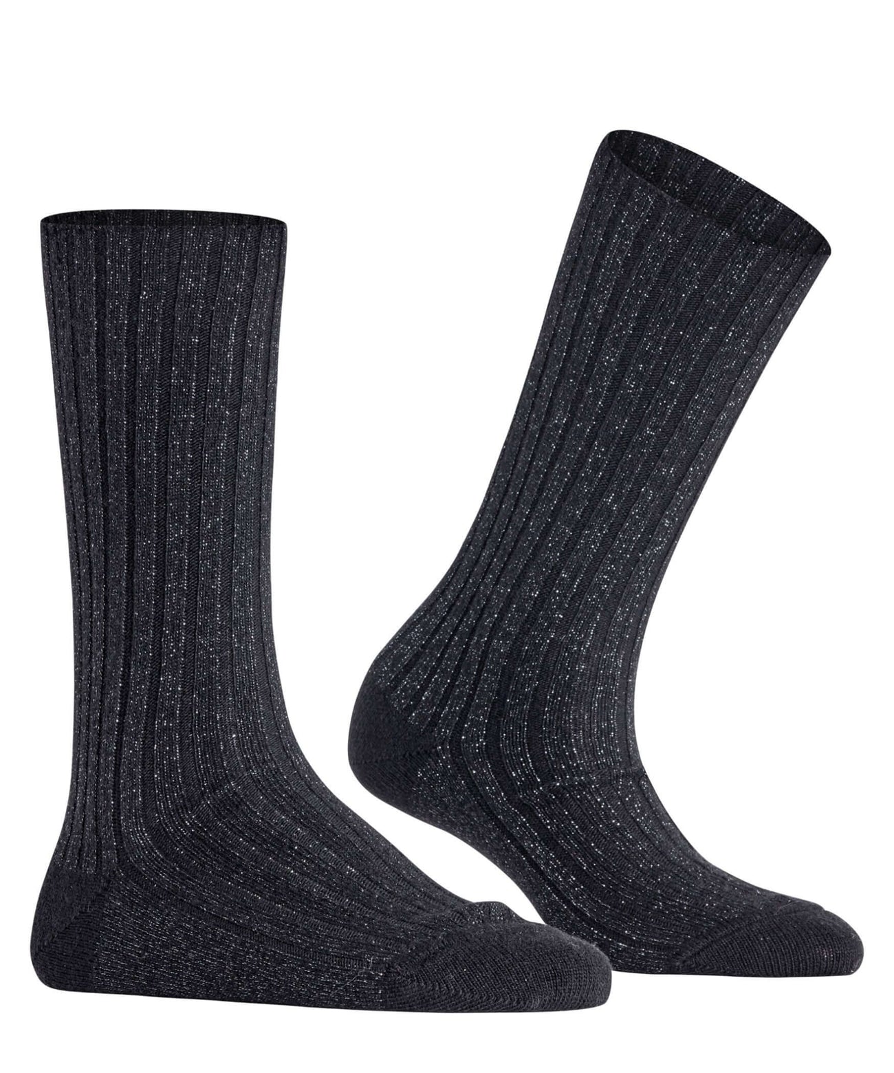 Zwarte FALKE Cosy Wool Special Edition bootsokken met ribstructuur en subtiel glittereffect.