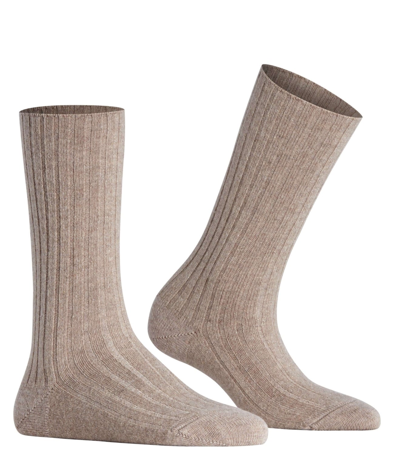 FALKE Cosy Wool Special Edition Dames bootsokken in beige met ribstructuur en subtiel glittereffect.
