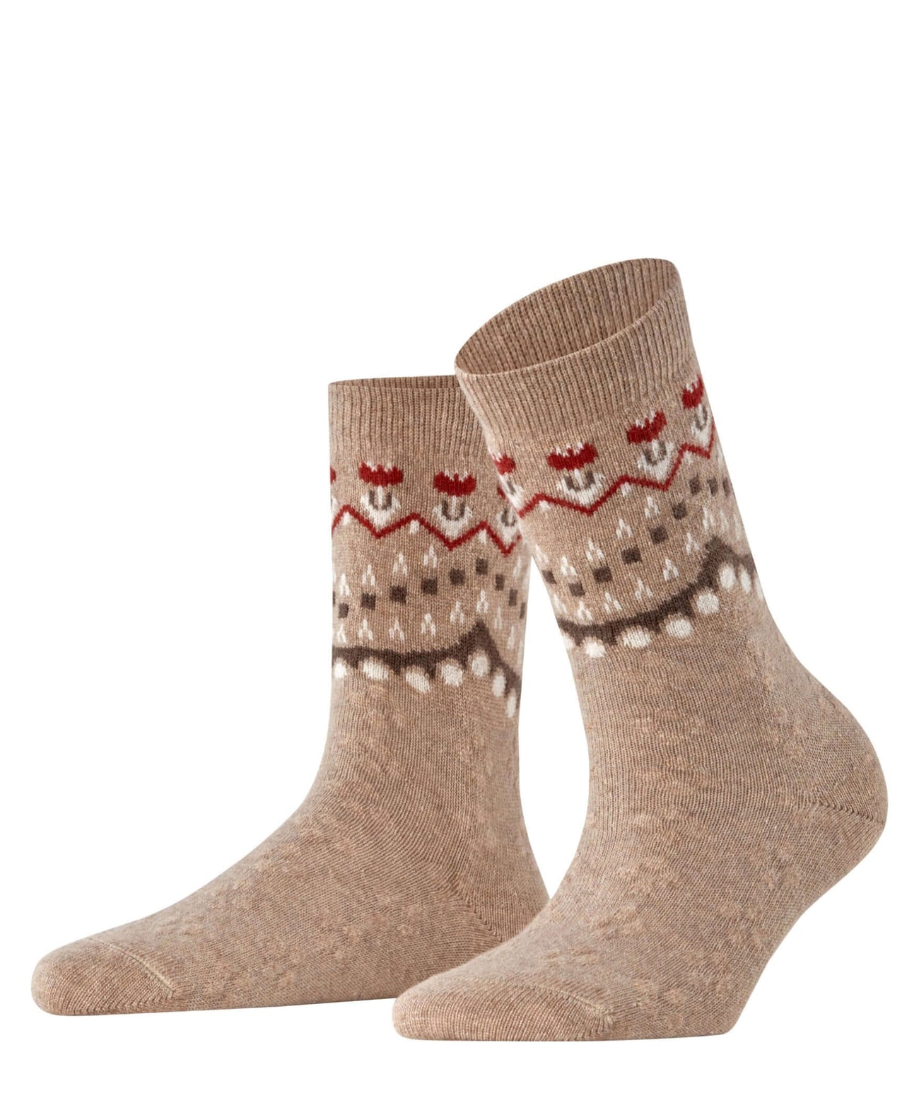 FALKE Cosy Wool Special Edition Sokken Dames 47181 4091 beige mel. Met Noorse patroon en luxe Merinowol en Kasjmier.