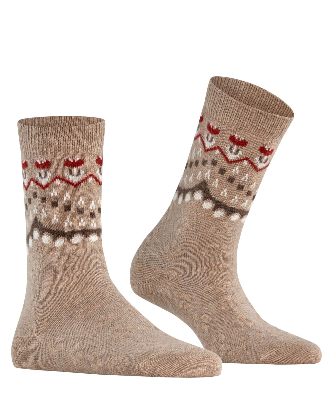 FALKE Cosy Wool Special Edition Sokken Dames 47181 4091 beige mel. met Noorse patroon en luxueuze materialen.