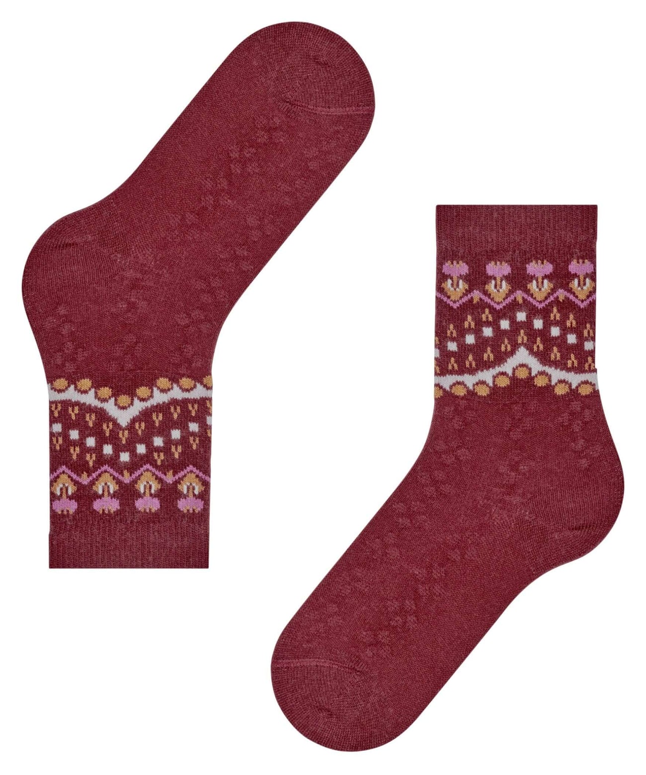 FALKE Cosy Wool Special Edition Sokken Dames 47181 5950 cayenne met Noors patroon in bordeaux kleur.