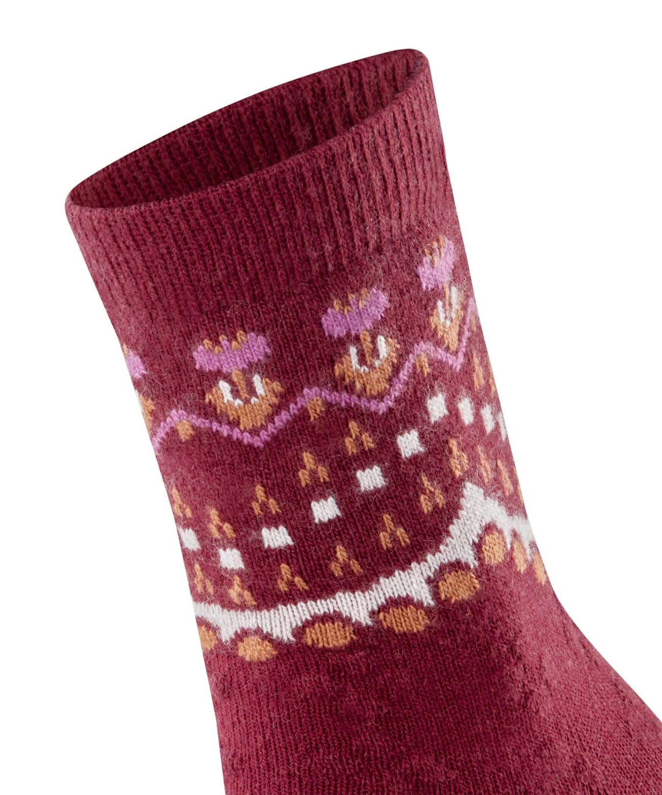FALKE Cosy Wool Special Edition Sokken Dames 47181 5950 cayenne met Noors patroon en cosy uitstraling.
