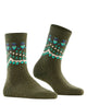 FALKE Cosy Wool Special Edition Sokken Dames 47181 7436 artichoke met Noors patroon in olijfgroen.