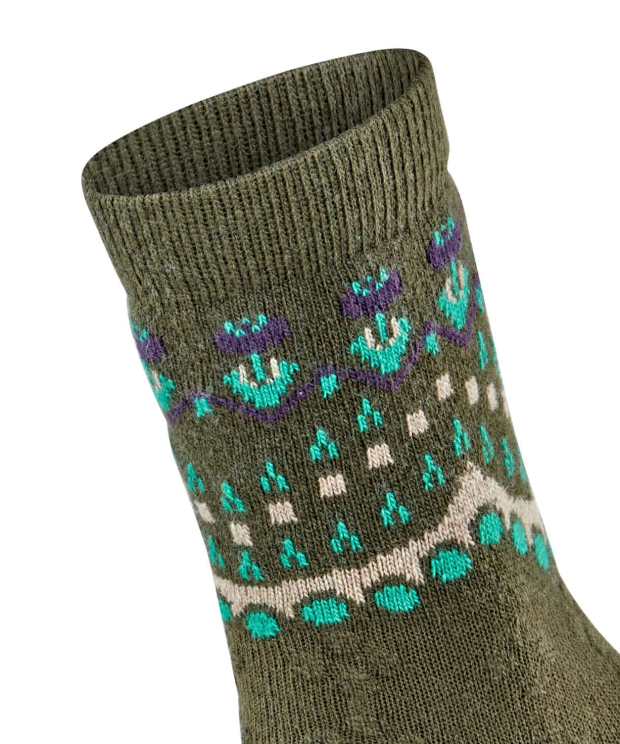 FALKE Cosy Wool Special Edition Sokken Dames 47181 7436 artichoke met Noors patroon en cosy uitstraling.