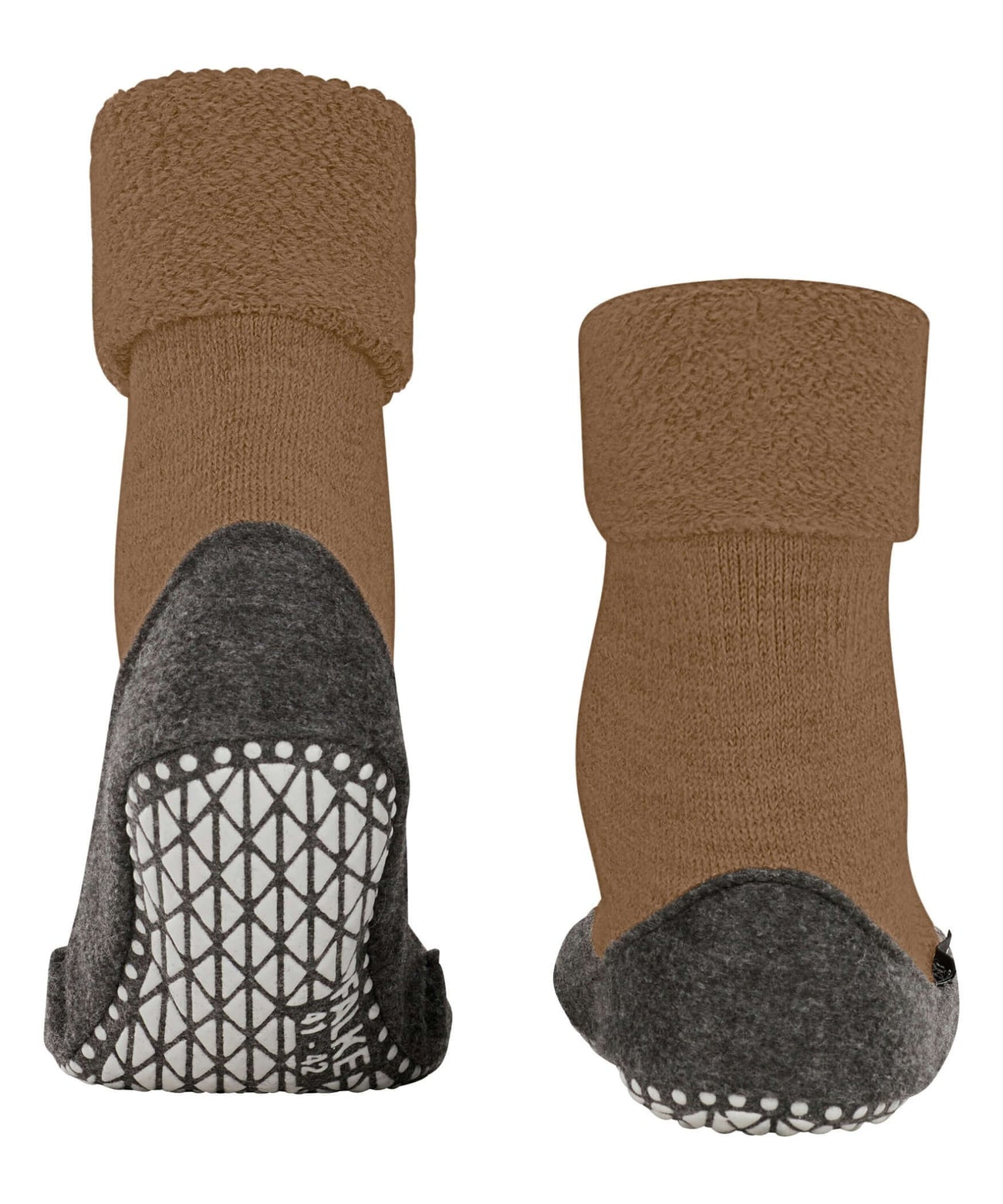 FALKE Cosyshoe heren sloffen in bruin en grijs met antislip zool voor warme en comfortabele voeten.