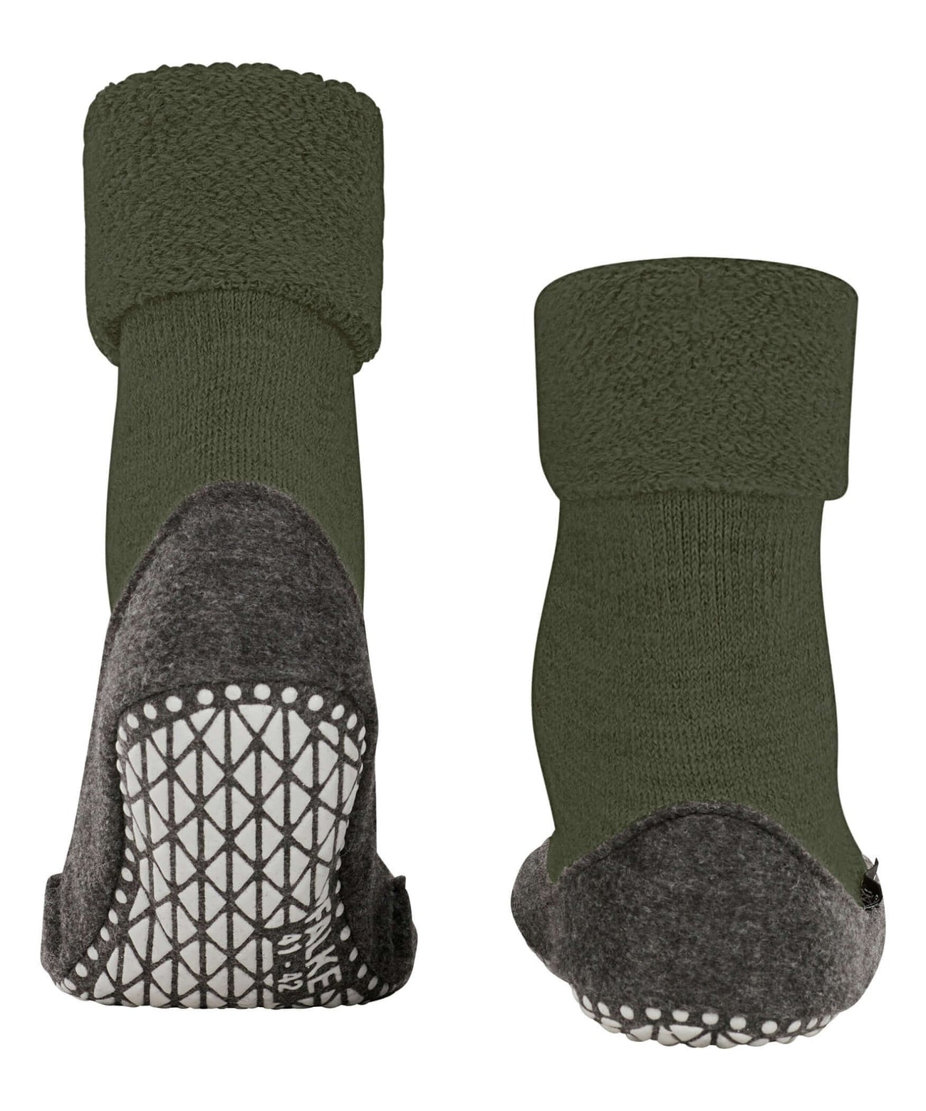 FALKE Cosyshoe heren sloffen in donker mosgroen met antislipnoppen en badstof binnenvoering.